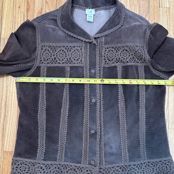 J. Jill Brown Leather & Crochet Button Up Shirt - Picture 8 of 9